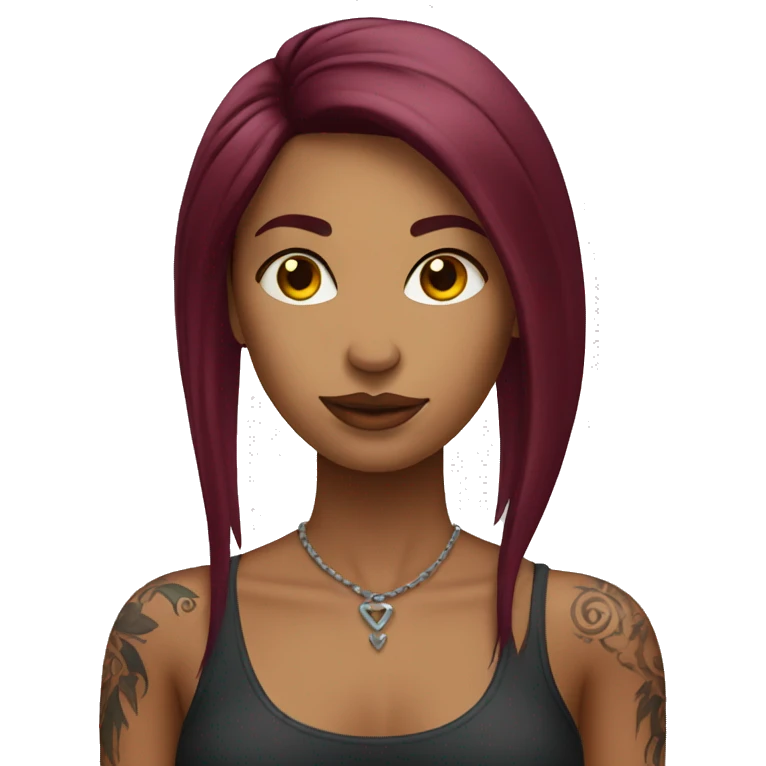 Tattooed woman with long straight burgundy hair emoji