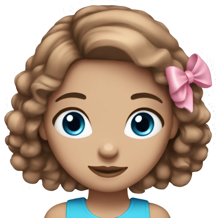 Brown haired girl with blue eyes long eyelashes with pink bow with highlighted hair emoji