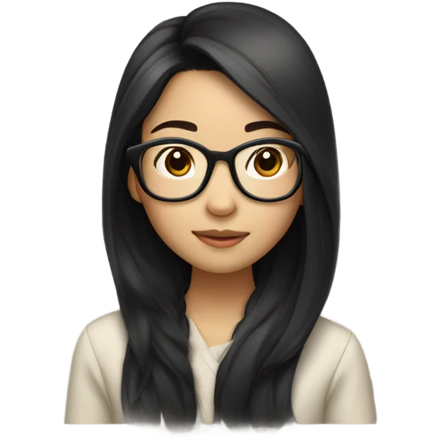 Asian girl with cascade hair and glasses with black frame  emoji