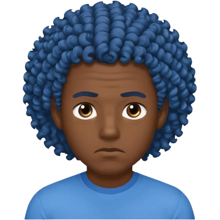 dark-skinned male in blue shirt staring with contempt curly hair emoji