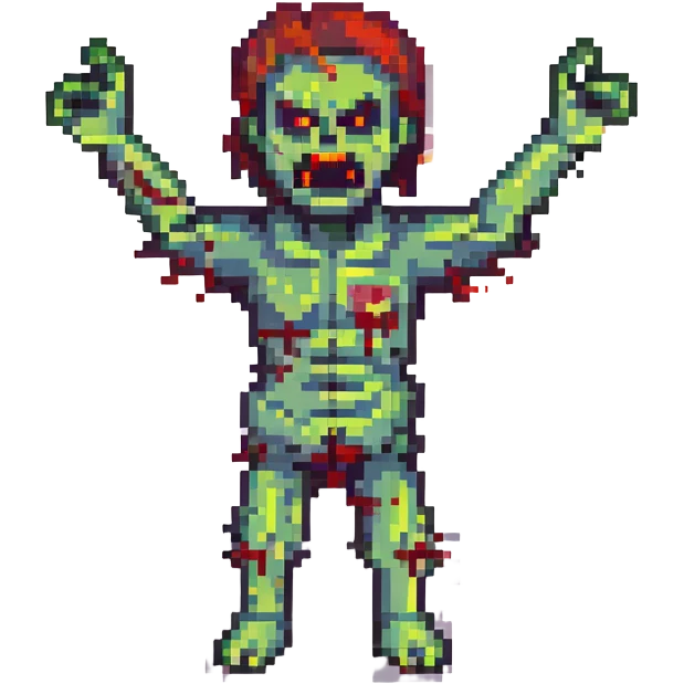 an angry zombie, arms up, bloody and crooked, normal human bodily proportions emoji