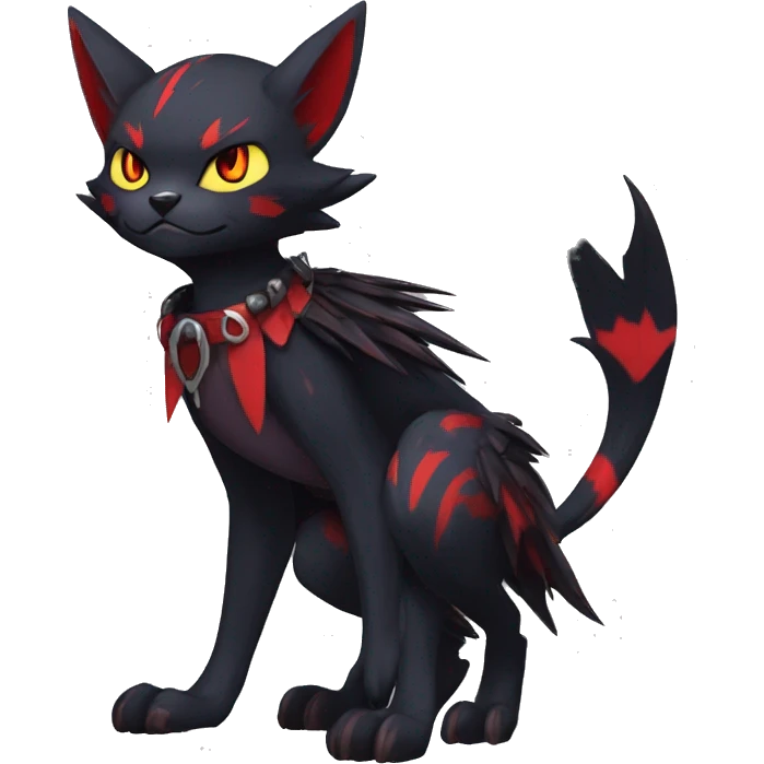 Black Anthro Cool Punk Noibat-Litten-Fakemon-fursona with fangs and red markings Full Body emoji