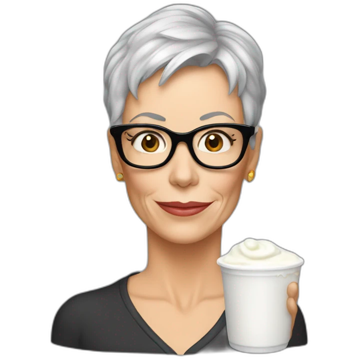 jamie lee curtis with yogurt emoji