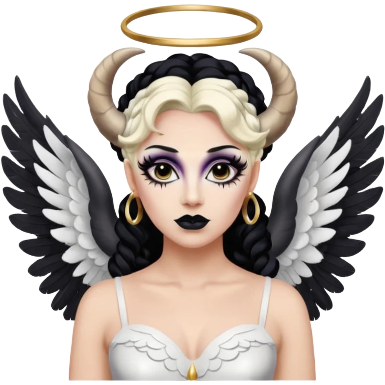 Drag queen with angel wings and ram horns emoji