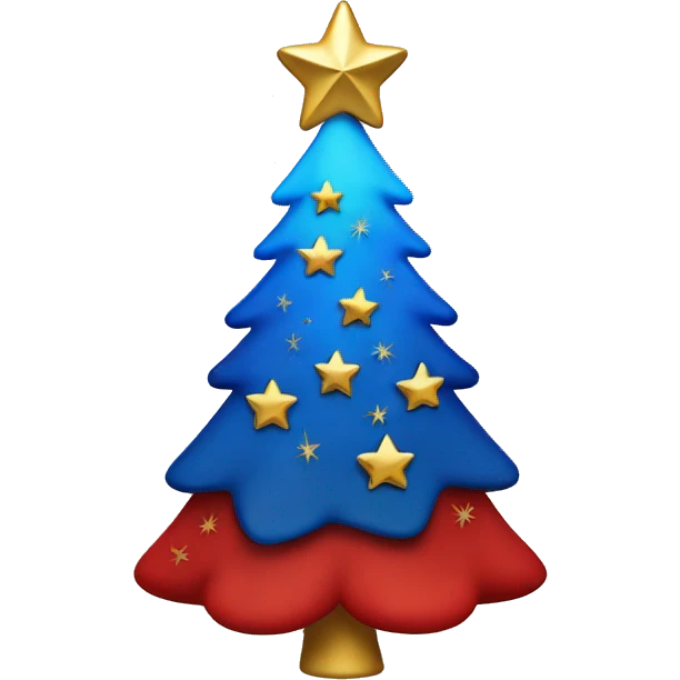 Half red half blue Christmas tree with a gold star  emoji