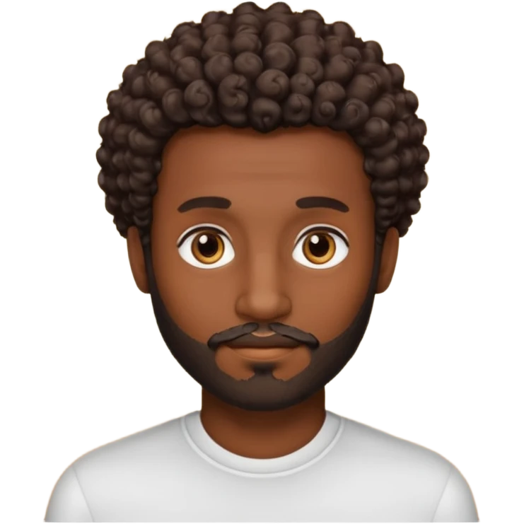 Dark brown skin man with a light beard and a curly   fade haircut with dark brown eyes emoji