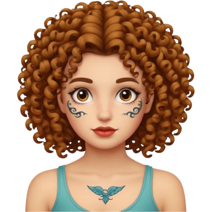 curley hair tattoo girl, full on face. emoji
