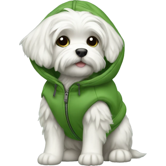 Maltese puppy wearing a green parka emoji
