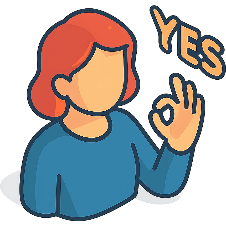 женщина говорит - yes, и делает жест рукой в знак согласия emoji