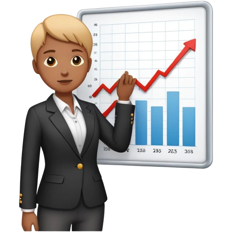 person presenting in front of a simple chart or graph, wearing a blazer and confident posture emoji