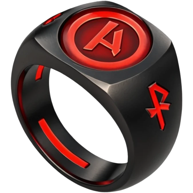 Black iron ring with glowing red rune, gothic iOS-style emoji, dramatic lighting emoji