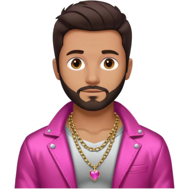 Frankie Zulferino with dark brown hair and short beard shirtless with necklace, dark pink metallic jacket emoji
