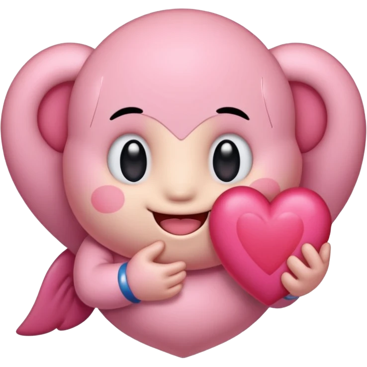 create a chibi sticker of Kirby smiling with a heart in his hands emoji
