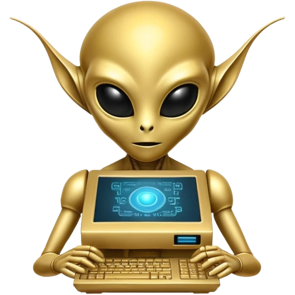 frontview golden alien ancient computer server emoji