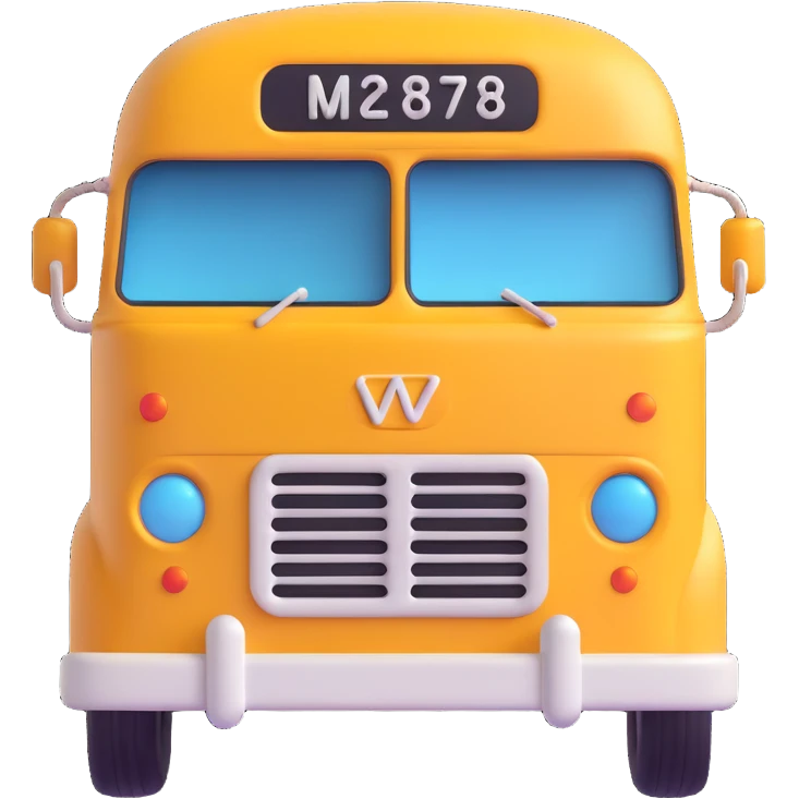 3D emoji of a retro bus inspired by the reference photo, front view, cartoonish, playful, simplified features emoji
