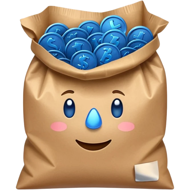 brown bag of blue coins emoji