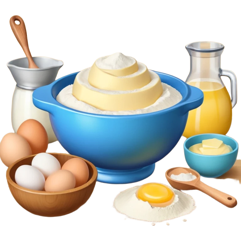 baking ingredients next to a mixing bowl emoji