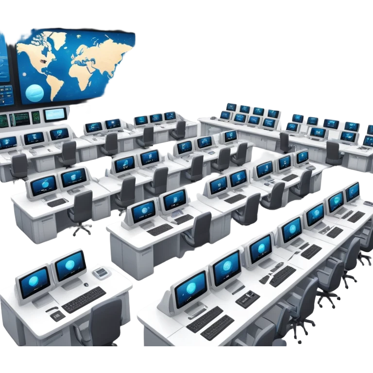 space mission control room with multiple screens and operators at desks emoji