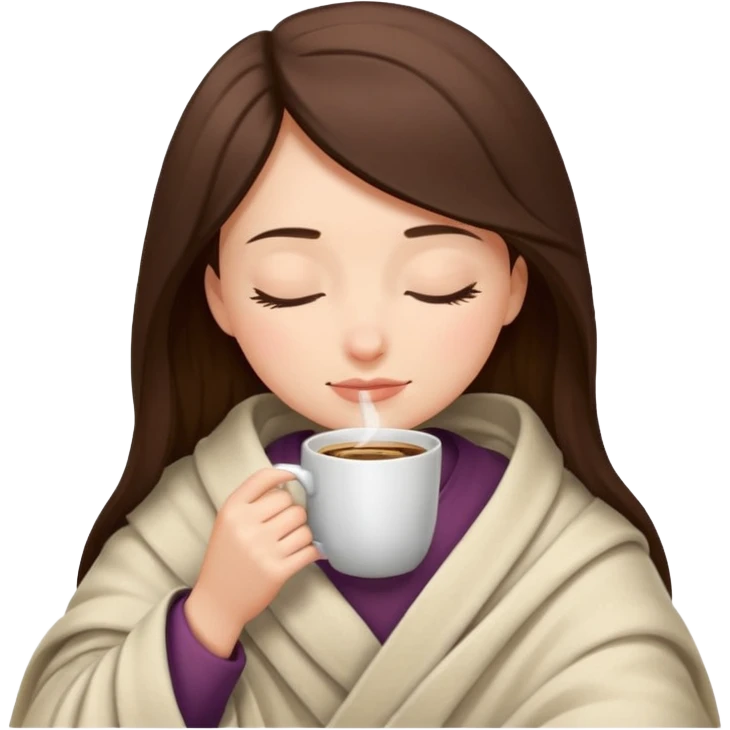 girl inside a blanket sipping coffee eyes closed emoji