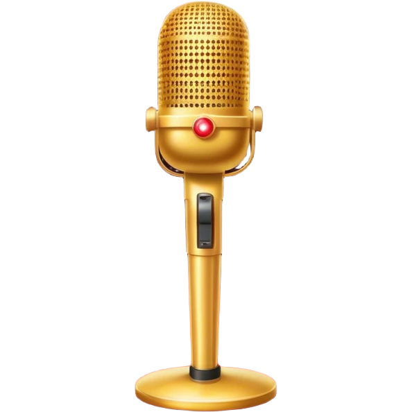 Create a glamorous and vibrant emoji that represents pop vocal performance. The emoji should feature a vintage stage microphone on a red carpet, with a spotlight shining on it. The stage should be empty but illuminated with concert lights, creating an atmosphere of excitement. Add elements like a festive firework display and a sparkling costume with rhinestones. Surround the scene with a ribbon made of musical notes to symbolize the connection to music. Use bright colors like gold, red, and silver, with a touch of sparkle to convey the glamour and energy of pop vocal performance. The background should be transparent. emoji
