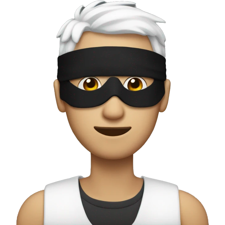 29 year old man with blindfold on and with white hair emoji