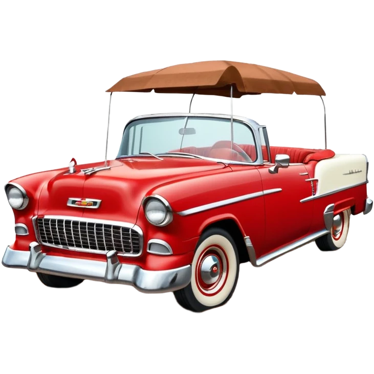 1955 Chevrolet Bel Air Convertible, Red-White color, with brown mud pouring down from above. 32x32 pixels, aspect ratio: 1:1 emoji