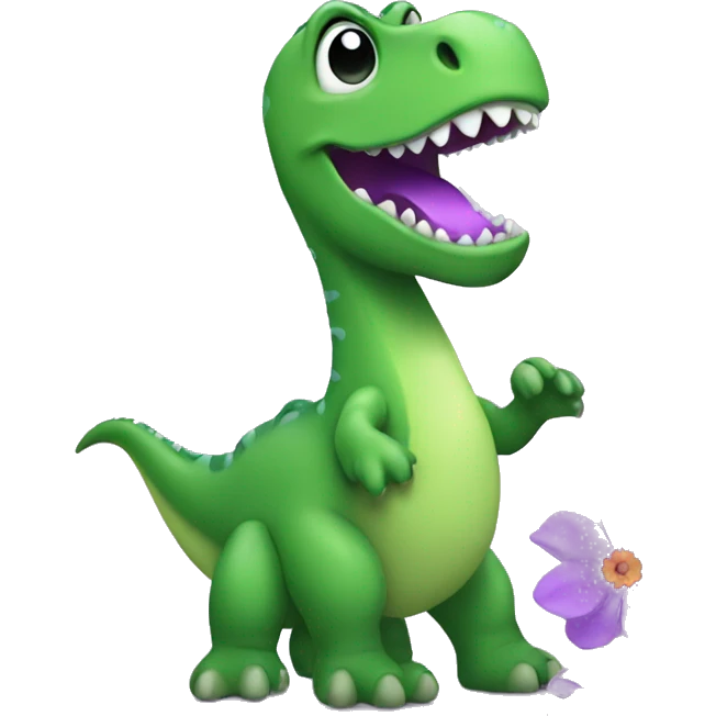 Green dino with violet flower emoji