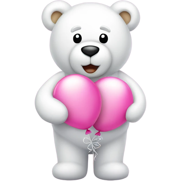 White teddy bear holding pink balloons  emoji
