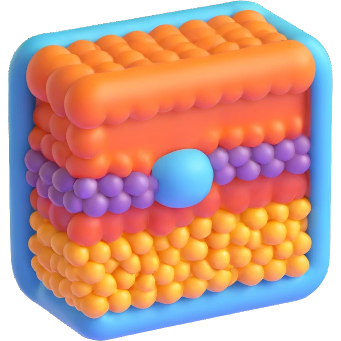 simplified 3D diagram of a cell membrane with double phospholipid layer and a single channel protein, basic shapes, easy to understand, educational style emoji