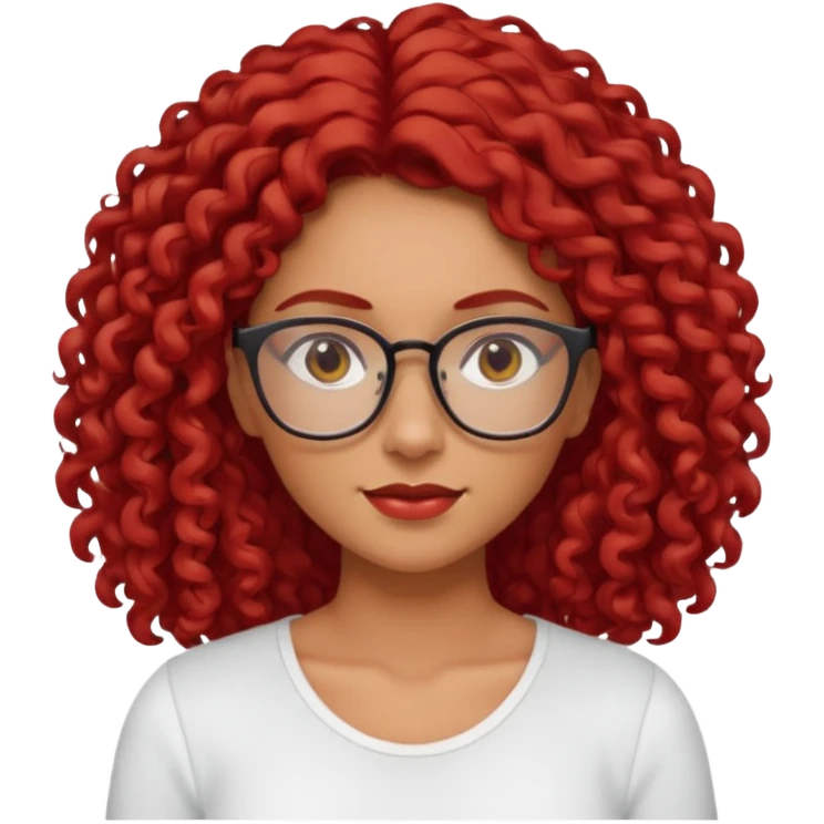 rizada peli roja tono fuerte , trigueña , con lentes y top blanco pelo largo  emoji