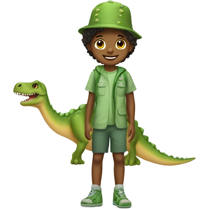 Kid wearing crocs and dino costume emoji