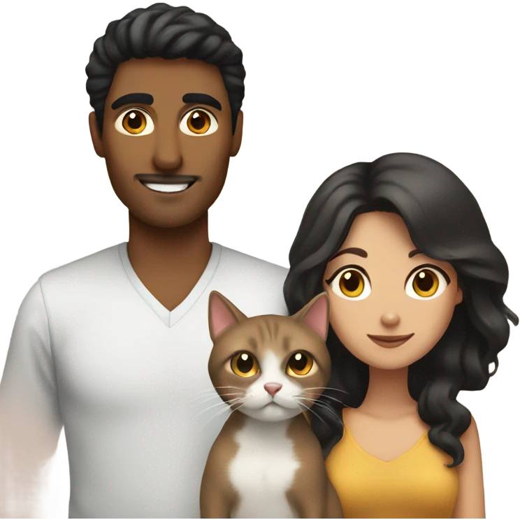 Brown man with black hair and white woman with brown hair with cats  emoji