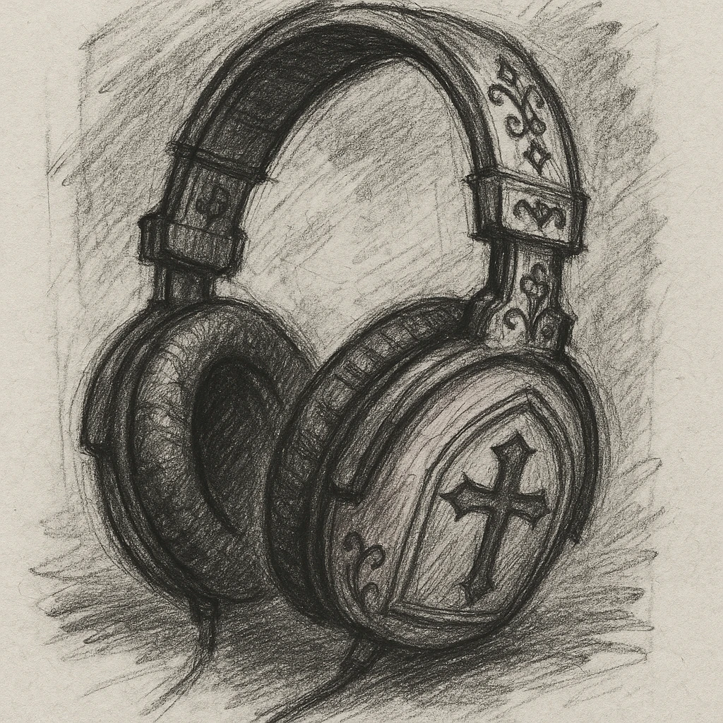 pink gothic headphones with hand-drawn gothic details emoji