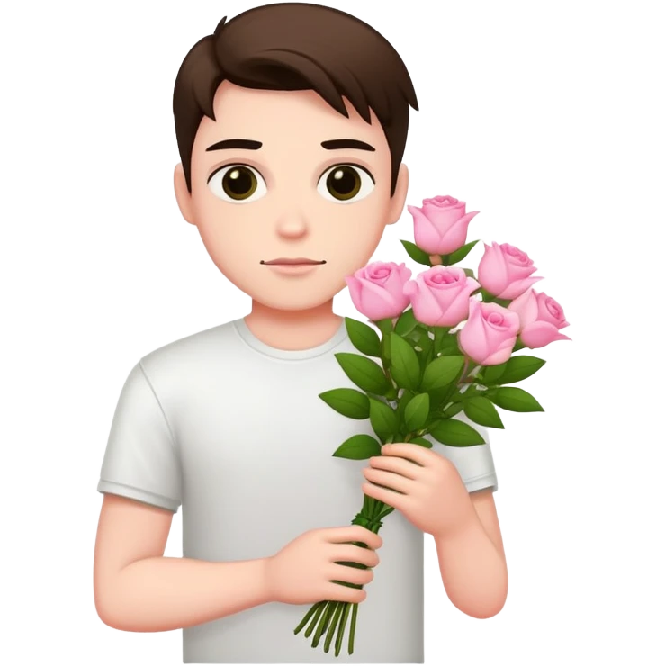 A cool bad boy with fair skin holding a bouquet of pink jasmine roses emoji