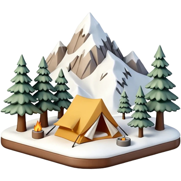mini diorama of snowy mountains with small camp setup emoji