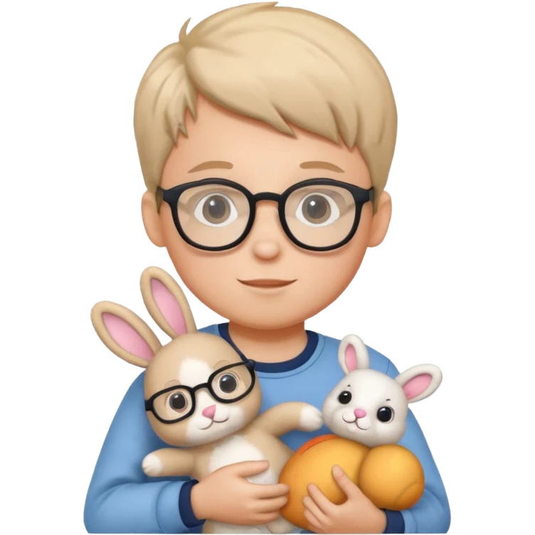 boy kid with glasses → holding a toy rabbit emoji