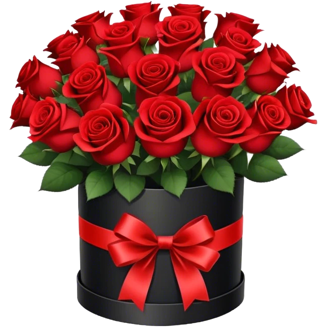 Designer bouquet of 15 red roses in a round black box  emoji