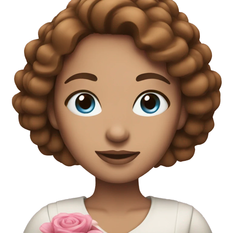 woman with blue eyes brown hair and pink bouquet in the hand emoji