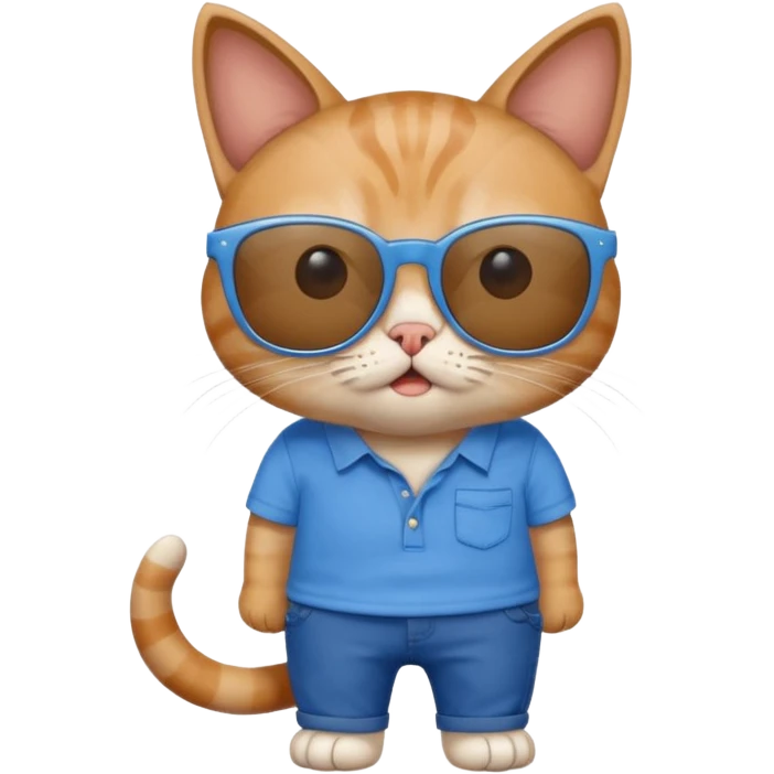 Cat with sunglasses with blue shirt pants and shocked emoji
