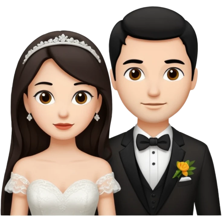 A bride and a groom. The woman is with dark brown hair, the man with black  emoji