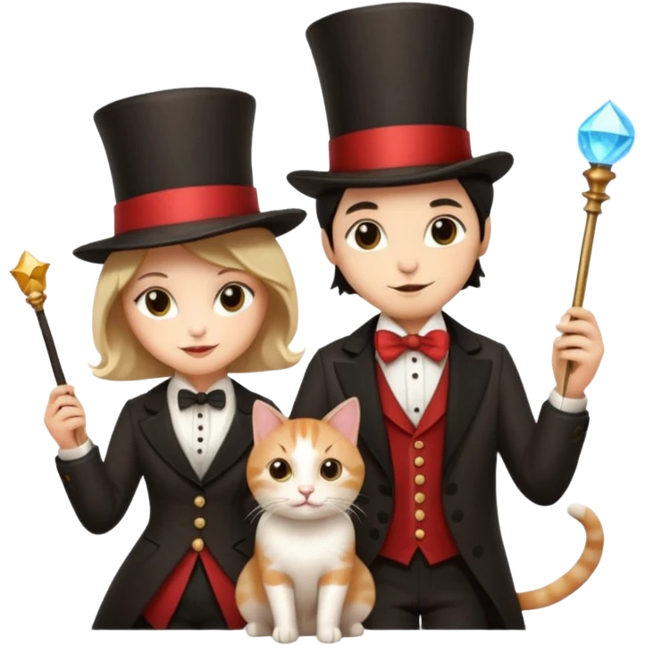 magician couple and their pet cat emoji