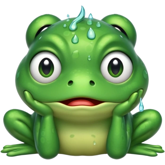 قورباغه ای که‌ ناراحته و دستش رو سرشه و اشکش در اومده emoji