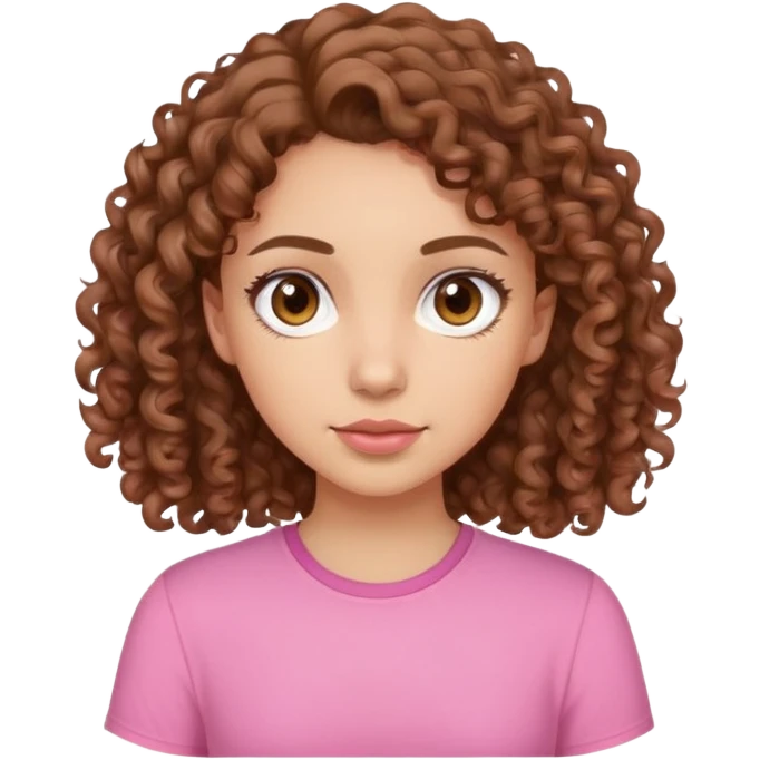light-skinned girl with shoulder-lenght brown curly hair, brown eyes and pink shirt emoji