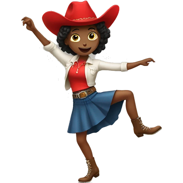 A girl in a red cowboy hat and skirt doing a high high kick emoji