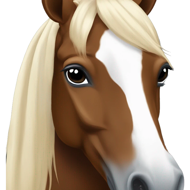 Extremely dark liver chestnut pinto horse with blonde mane and white face  emoji