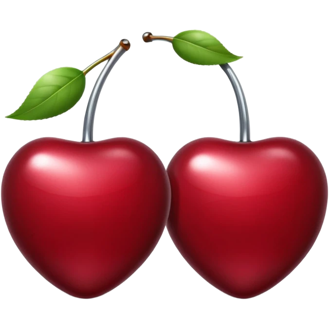 A pair of cherries emoji made of liquid silver chrome, smooth rounded shapes, glossy metallic surface, subtle sensual vibe, luxury sexy aesthetic, iOS emoji style, centered, clean white background emoji