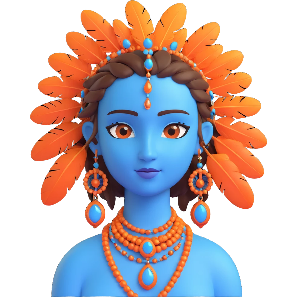 blue avatar emoji with detailed facial markings, feathers in hair, jewelry, and expressive eyes, inspired by the provided reference image emoji