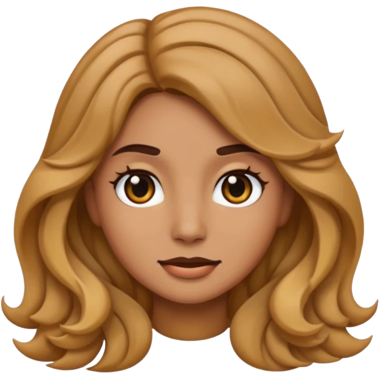 female emoji with tan skin, wavy medium hair, black eyes emoji