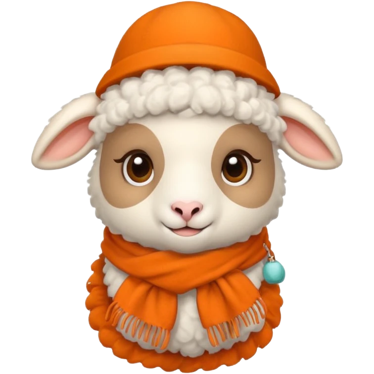 baby sheep with orange scarf and brown hat emoji