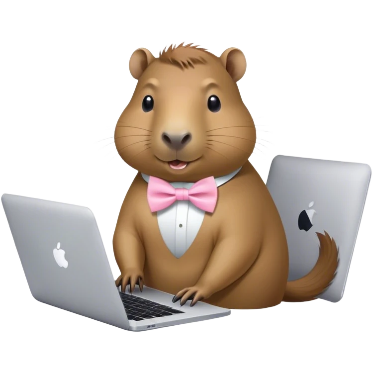 capivara  de laço rosa claro mexendo no macbook emoji